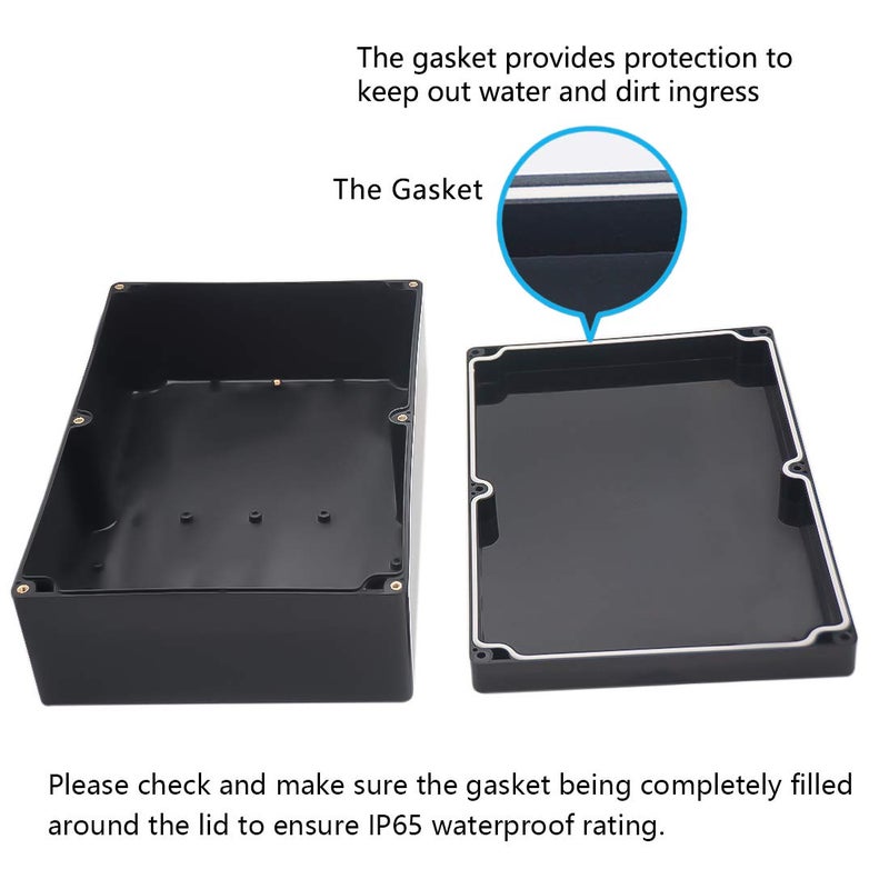 Zulkit Junction Box, Zulkit Project Box IP65 Waterproof Outdoor Box ABS Plastic Electrical Boxes Electronic Enclosure Black 10.4 x 7.2 x 3.7 inch (263 x 182 x 95 mm)(Pack of 1) - Image 4